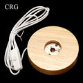 Wood Base Round White LED Display Light with USB Plug (1 Piece) Size 4 Inches Decor Lamp
