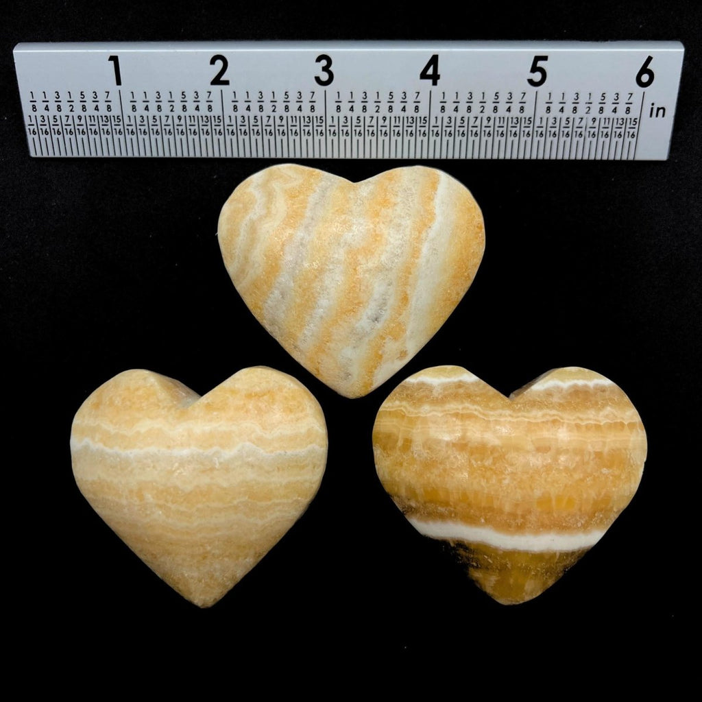 Yellow Banded Calcite Polished Hearts