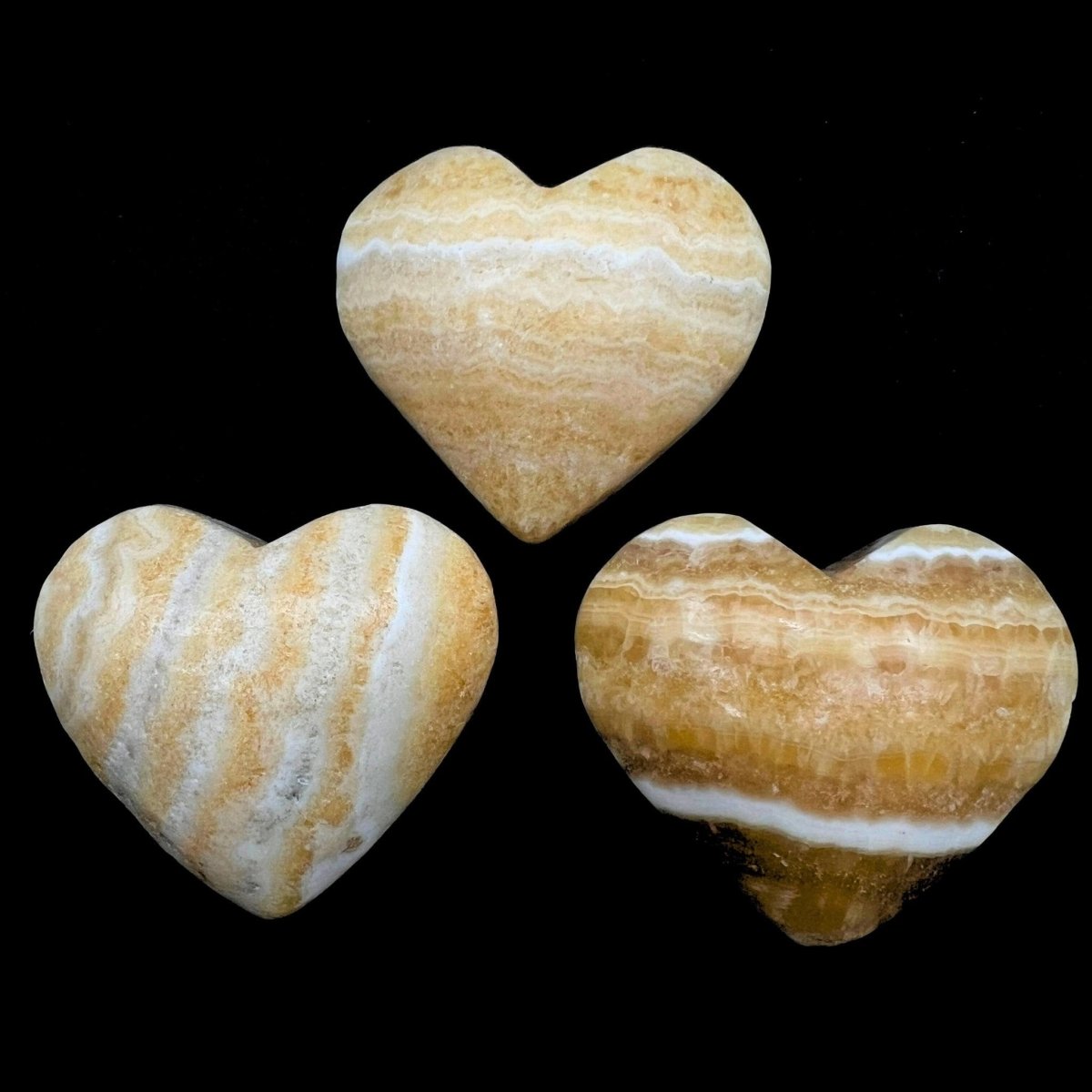 Yellow Banded Calcite Polished Hearts