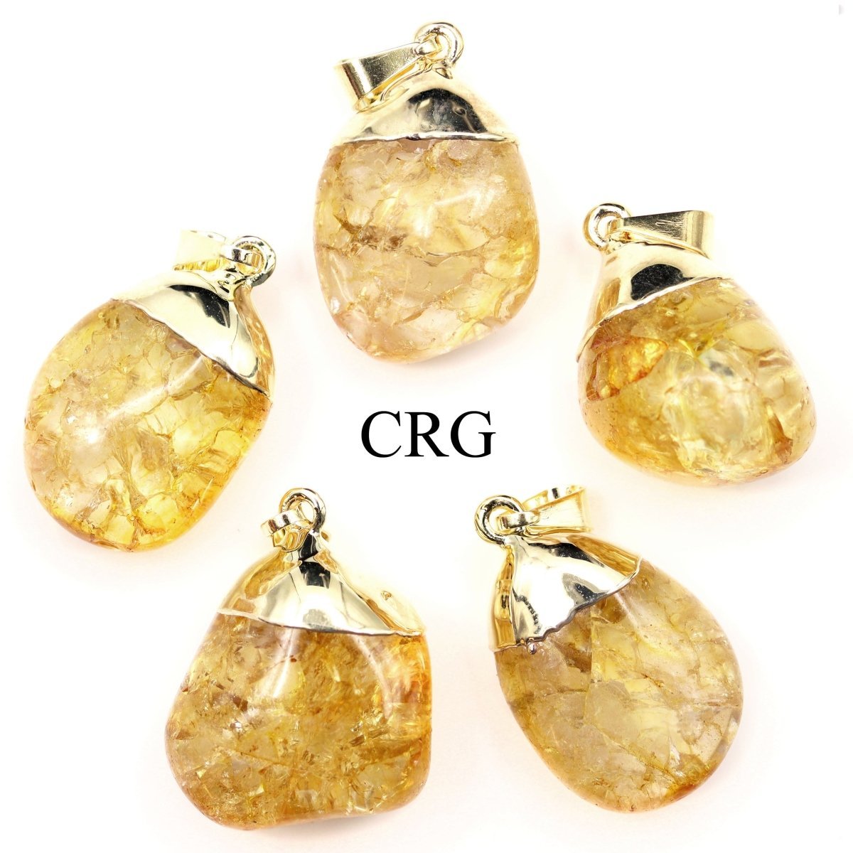 Yellow Crackle Quartz Pendant with Gold Plating (0.5 To 1 Inch) (4 Pieces)