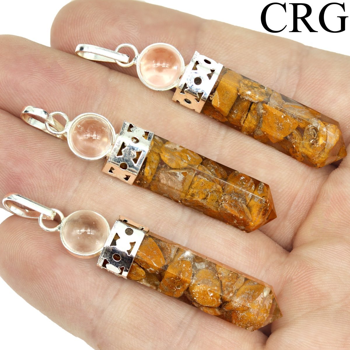 Yellow Jasper Orgonite and Glass Ball Pendant with Silver Plating (2 Inches) (4 Pieces) (INJD)