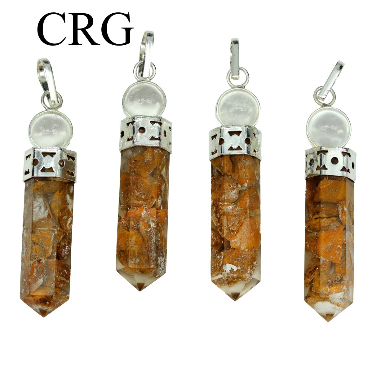Yellow Jasper Orgonite and Glass Ball Pendant with Silver Plating (2 Inches) (4 Pieces) (INJD)
