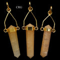 Yellow Quartz Point Pendant with Gold Plated Swivel Bail (2.5 Inches) (3 Pieces) (INJD)