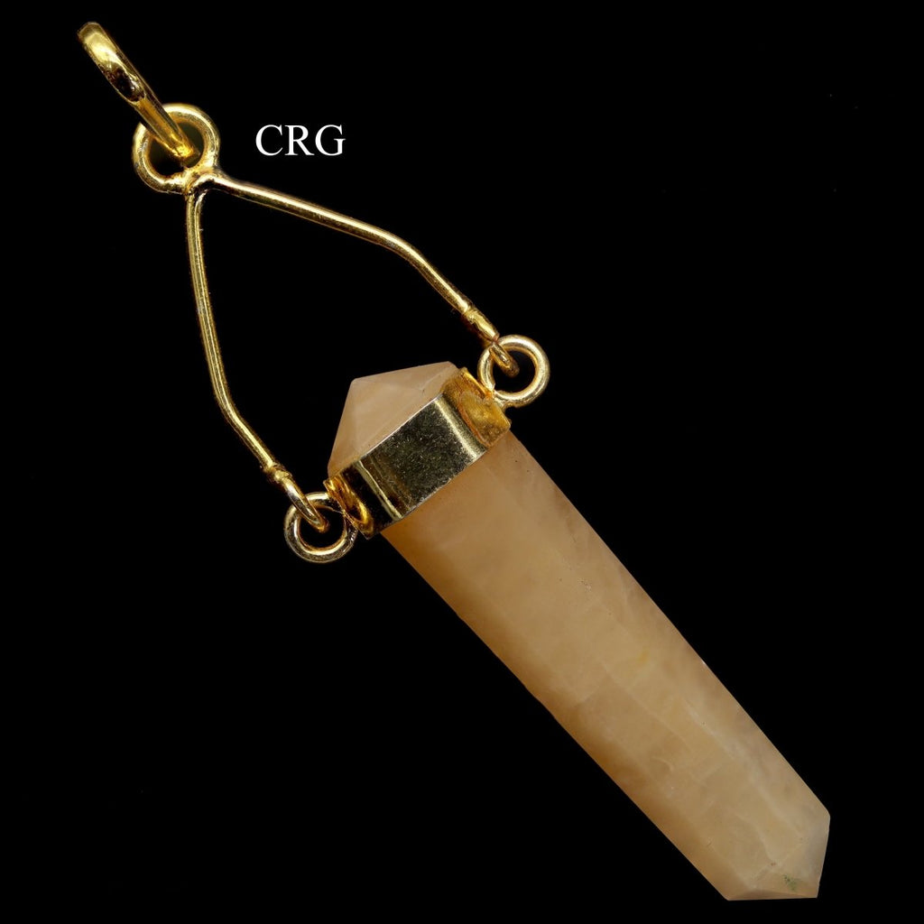 Yellow Quartz Point Pendant with Gold Plated Swivel Bail (2.5 Inches) (3 Pieces) (INJD)