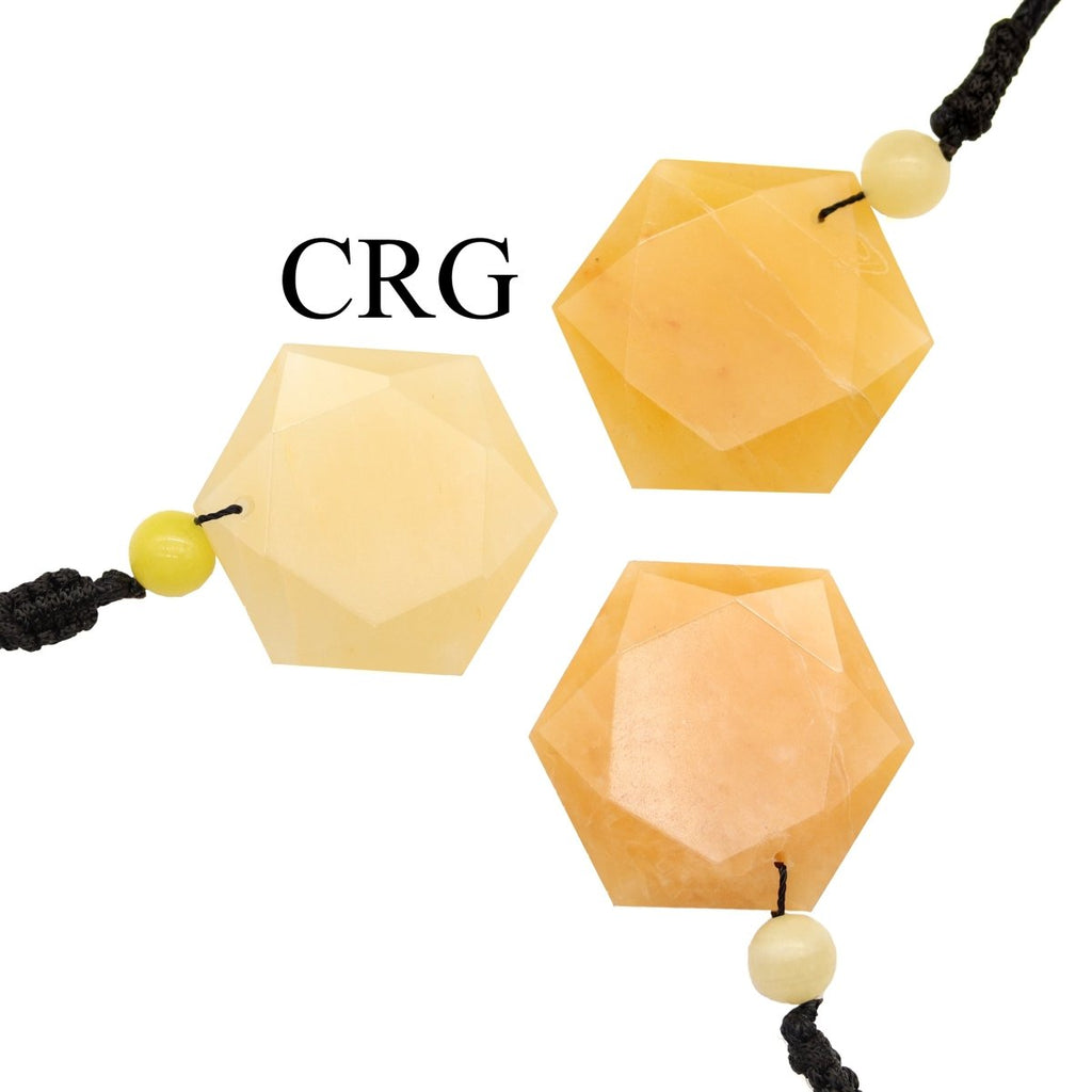 Yellow Quartz Faceted Hexagon Pendant with Black Cord (4 Pieces) Size 1 Inch (INJD)