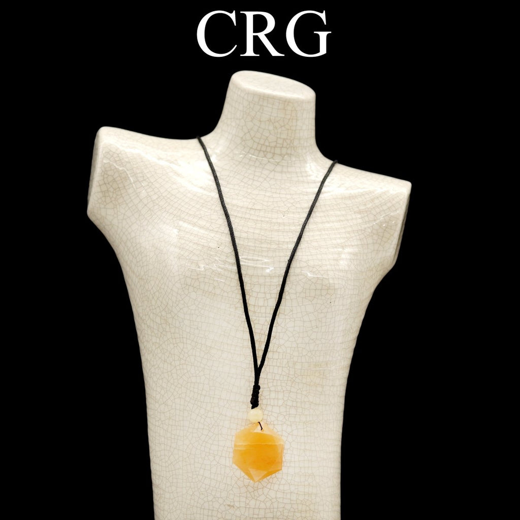 Yellow Quartz Faceted Hexagon Pendant with Black Cord (4 Pieces) Size 1 Inch (INJD)